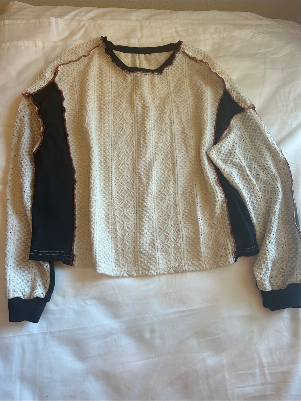 Women's Cream Lace Panel Sweatshirt with Black Side Insets
